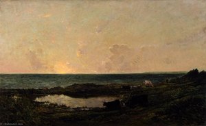 Sunset On The Coast At Villerville — Charles-françois Daubigny