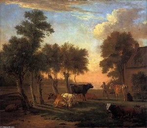 Cows In A Meadow By A Farm — Paulus Potter