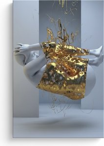 Abstract White Figure Canvas Wall Art – Modern Metallic Accents
