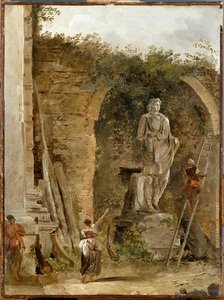 Paisaje Con Una Estatua En Una Nicho — Hubert Robert