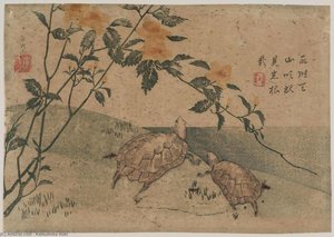 二つ亀とケリアの薔薇 — 葛飾北斎 (katsushika Hokusai)