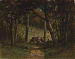 Untitled (cows On Path In Forest) — Edward Mitchell Bannister