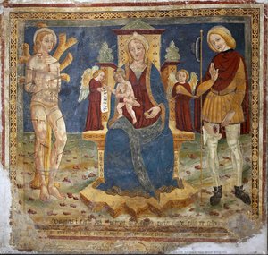 Virgin And Child Throned, Saint Roch, Saint Sebastian And Angels — Manner Of Angelo Baschenis