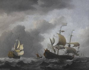 The Golden Leeuw At Sea In Heavy Weather — Willem Van De Velde The Younger