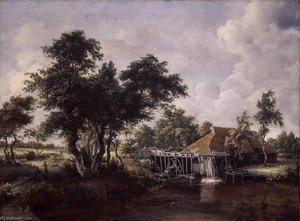 Wooded Landscape With Water Mill — Meyndert Hobbema