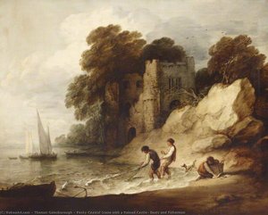 Rocky Coastal Scene With A Ruined Castle, Boats And Fishermen — Thomas Gainsborough