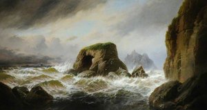 A Sea Girt Rock In Choppy Water — George Henry Jenkins