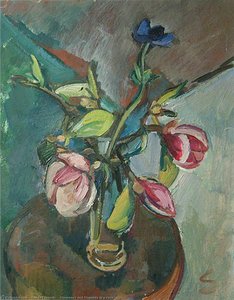 Anemones And Magnolia In A Vase — Frieda Salvendy