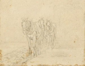 Three Horses Pulling A Plough — John Frederick Lewis