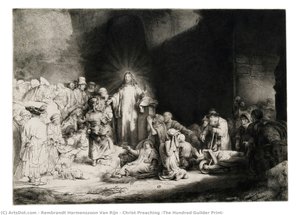 Cristo Predicando (la Estampa De Los Cien Florines) — Rembrandt Van Rijn