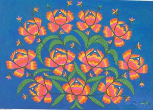 A Bunch Of Red Flowers On Read Army Day — Maria Primachenko