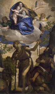 Die Jungfrau Mit Kind Und Engeln, Die Den Heiligen Antonius Abt Und Paulus Den Einsiedler Erscheinen — Paolo Veronese