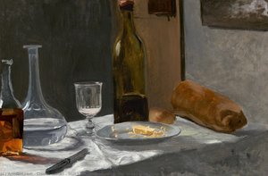Still Life With Bottle, Carafe, Bread, And Wine — Claude Monet