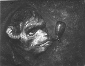 Tete De Singe Fumant La Pipe — Alexandre Gabriel Decamps