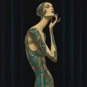 Filigrane Doré Soulignant Une Silhouette Bleu Sarcelle Minuit