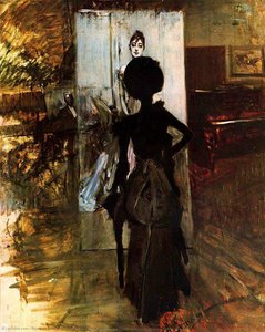 Woman In Black Who Watches The Pastel Of Signora Emiliana Concha De Ossa — Giovanni Boldini