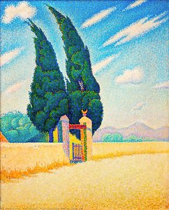 Two Cypresses, Mistral, Opus 241 — Paul Signac