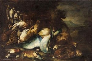 A Still Life With A Woodcock And Other Birds In A Landscape — Baldassarre De Caro
