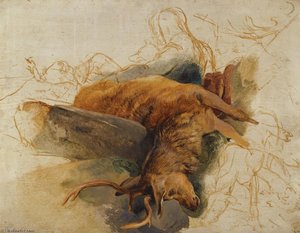 A Dead Stag, With Sketched Figures Of A Ghillie And Hounds — Sir Edwin Henry Landseer