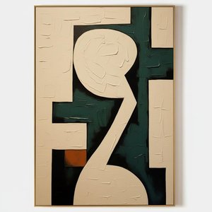 Monolithic Echoes in Forest Green and Burnt Orange: A Singular Abstract Masterpiece