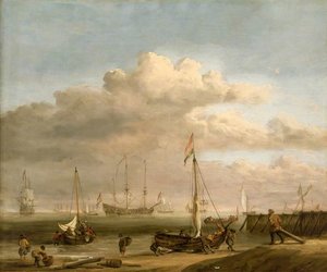 The Dutch Coast With A Weyschuit Being Launched And Another Vessel Pushing Off From The Shore — Willem Van De Velde The Younger