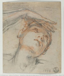Cabeza De Un Joven Con Su Mano Derecha Sobre Su Rostro (para La “asunción De La Virgen”, Milán, Collezione Castelbarco Albani) — Federico Fiori Barocci