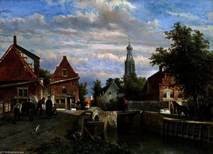A View Of The Staal Everspijp And The Grote Kerk In Summer — Cornelis Springer