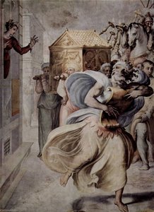 Deutsch David Tanzt Vor Der Heiligen Arche (bundeslade) Español El Rey David Danzando En Éxtasis Frente Al Arca De La Alianza (fresco De Francesco Salviati En La Sala De Audiencias Del Palacio Sacchetti) — Francesco De' Rossi