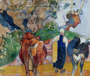 Peasant Woman And Cows In A Landscape — Eugène Henri Paul Gauguin