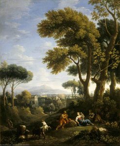 A Classical Landscape With A Traveller And Two Women Conversing And Three Goats Gambolling — Jan Frans Van Bloemen