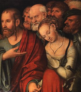 Christ And The Fallen Woman (detail) — Lucas Cranach The Younger