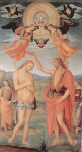 Altarpiece Of St. Augustine - Scene Baptism Of Christ — Pietro Perugino (pietro Vannucci)