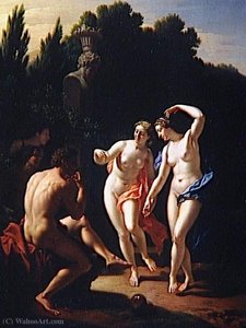 Deux Femmes Dansant Devant Un Berger Jouant Du Pipeau, Dit Aussi Nymphes Dansant — Pieter Van Der Werff