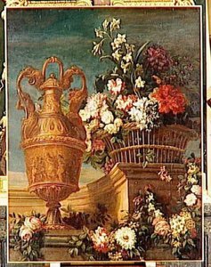 Aiguiere D'or Et Fleurs Dans Une Architecture — Jean Baptiste Monnoyer