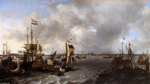 View Of Amsterdam With Ships On The Ij — Ludolf Backhuysen I