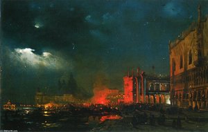 Night Festival On The Molo Di San Marco Upon The Feast Day Of The Archduke Massimiliano D'asborgo — Ippolito Caffi
