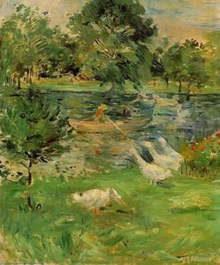 La Joven En El Bote Con Cisnes — Berthe Morisot