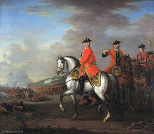 George Ii At The Battle Of Dettingen, With The Duke Of Cumberland And Robert, 4th Earl Of Holderness, 27 June (1743) — John Wootton