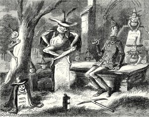 Seated On An Upright Tombstone, Close To Him — Hablot Knight Browne