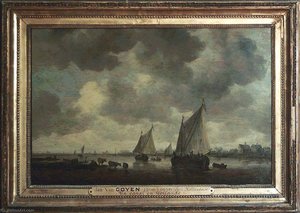 Deux Grandes Barques À Voiles Et Bestiaux Sur La Rive — Jan Josephszoon Van Goyen