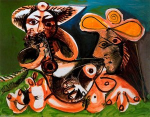Fluitist En Naakte Vrouw — Pablo Picasso