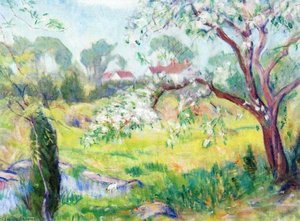 Landscape With Trees, Pond And White House — Lucien Abrams