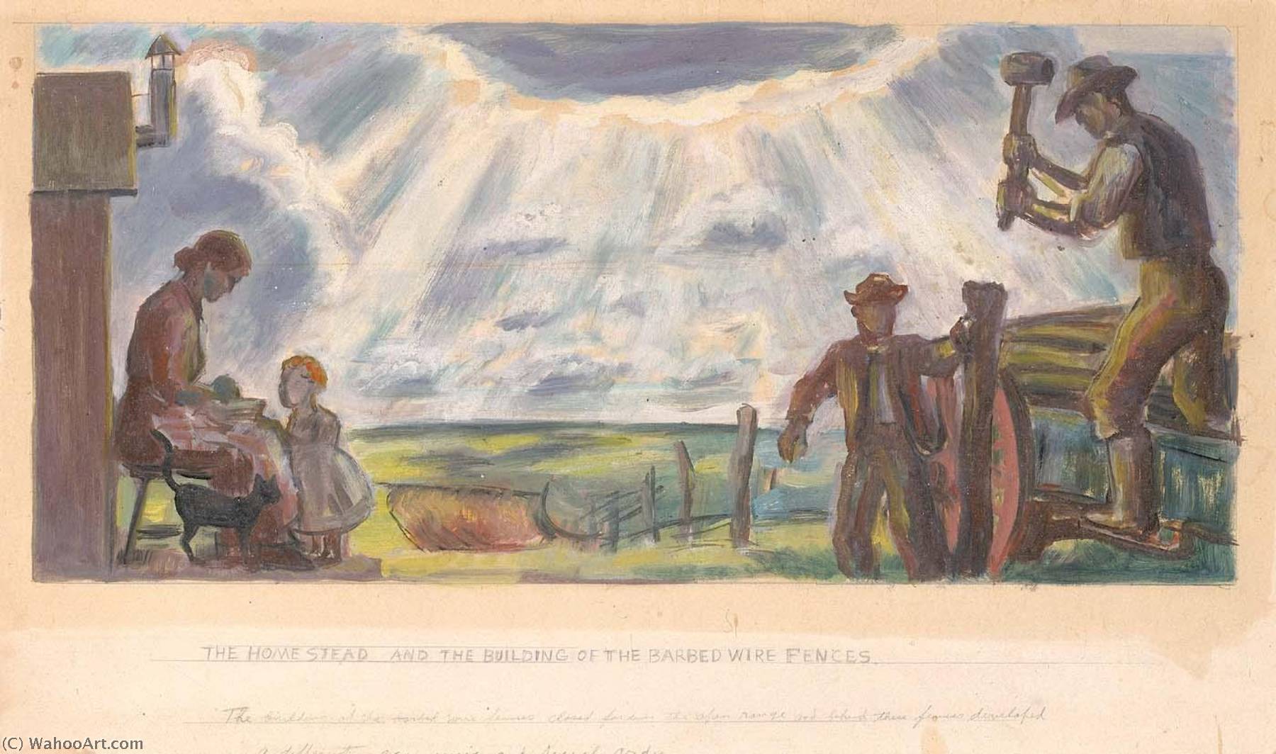 The Homestead and the Building of the Barbed Wire Fences (Mural Study for Interior Building, General Land Office, Washington, D.C.)
