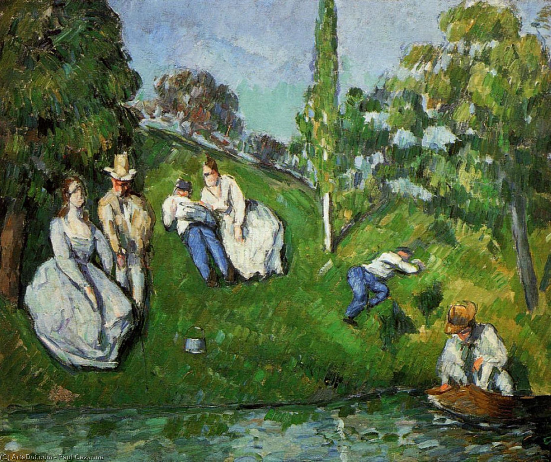 Couples Relaxing By A Pond — Πωλ Σεζάν, Άνθρακα Και Λάδι Σε Καμβά, Post-impressionism