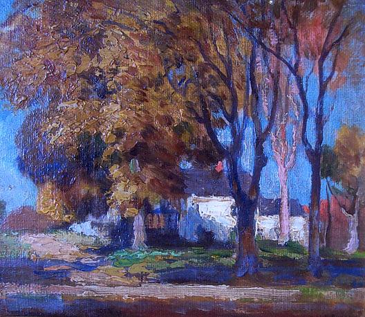 Autumn Landscape with Home, (painting)
