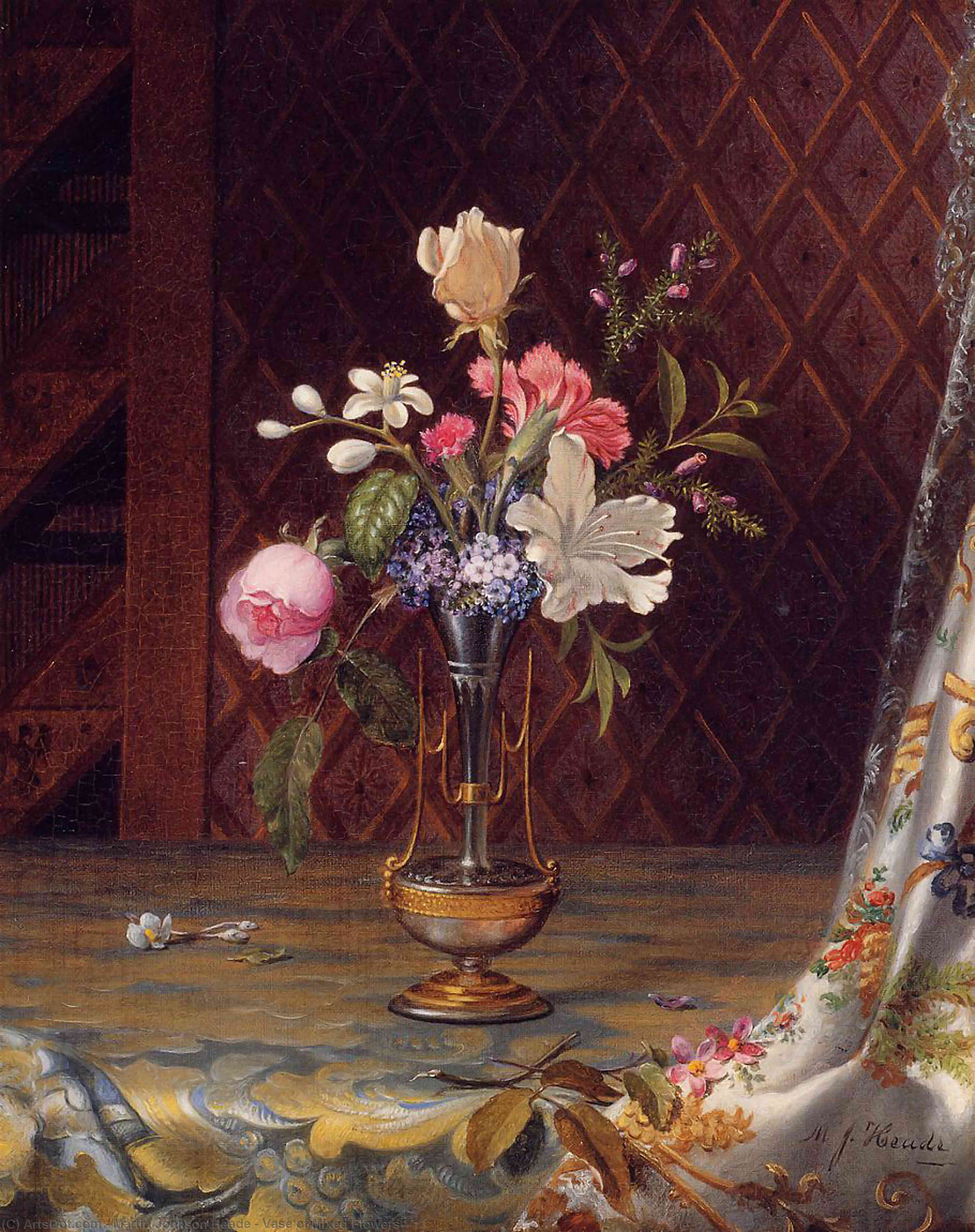 Vase Of Mixed Flowers — Martin Johnson Heade, Acrylic On Canvas, Luminist Landscape