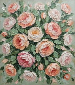 Florecimiento Eterno En Relieve Escultórico: Una Sinfonía Meditativa De Melocotón Y Salvia