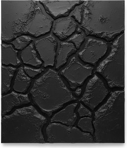Monolithic Fragments of Ancient Basalt in a Somber Charcoal Relief