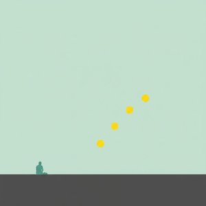 Solitary Reflection Amidst the Rhythmic Ascent of Golden Celestial Spheres