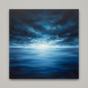 Turbulencia Celestial Sobre Un Horizonte Luminoso En Impasto Azul Medianoche